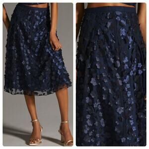 Elegant Floral Navy Skirt